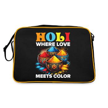 Happy Holi Grüße Hinduismus Indisches Fest - Retro Tasche - Schwarz/Gold - Hinten