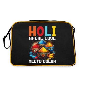 Happy Holi Grüße Hinduismus Indisches Fest - Retro Tasche - Schwarz/Gold - Hinten