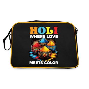 Happy Holi Grüße Hinduismus Indisches Fest - Retro Tasche - Schwarz/Gold - Hinten