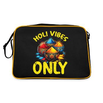 Happy Holi Grüße Hinduismus Indisches Fest - Retro Tasche - Schwarz/Gold - Hinten