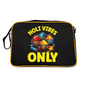 Happy Holi Grüße Hinduismus Indisches Fest - Retro Tasche - Schwarz/Gold - Hinten