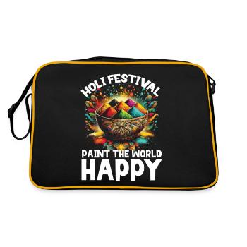 Happy Holi Grüße Hinduismus Indisches Fest - Retro Tasche - Schwarz/Gold - Hinten