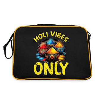 Happy Holi Grüße Hinduismus Indisches Fest - Retro Tasche - Schwarz/Gold - Hinten