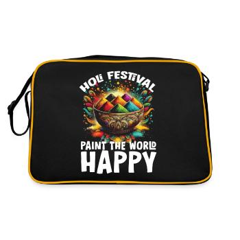 Happy Holi Grüße Hinduismus Indisches Fest - Retro Tasche - Schwarz/Gold - Hinten