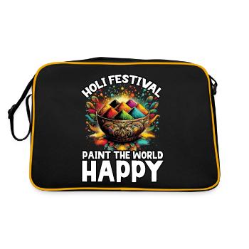 Happy Holi Grüße Hinduismus Indisches Fest - Retro Tasche - Schwarz/Gold - Hinten