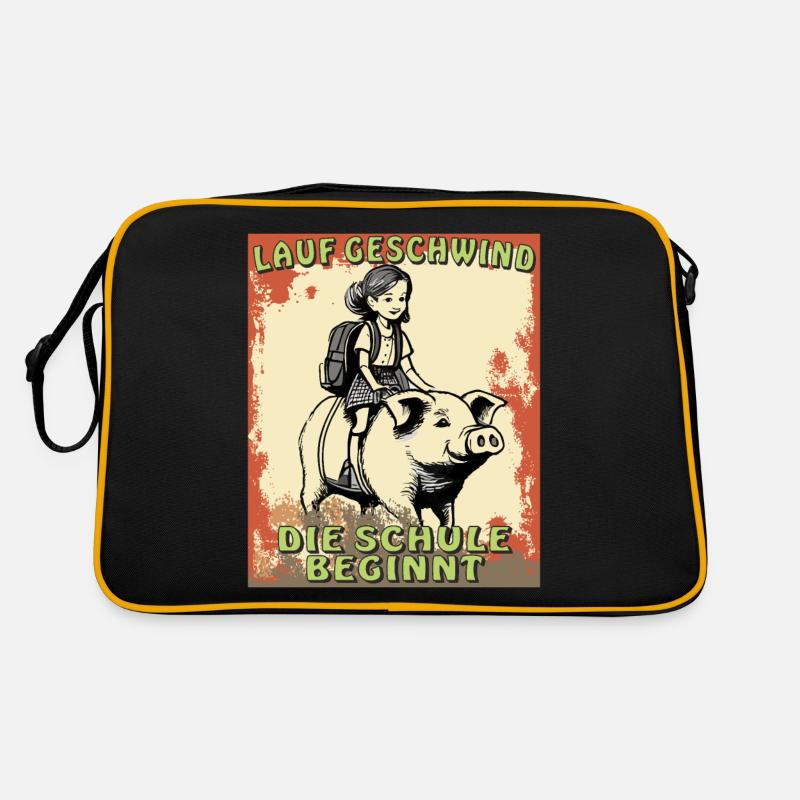 SCHWEIN MÄDCHEN SCHULE BEGINNT Retro Tasche