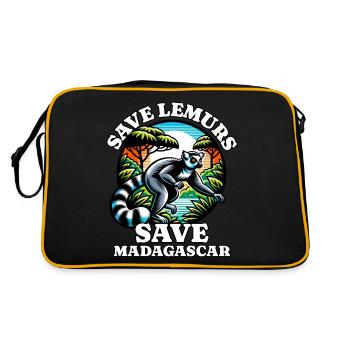 Save Lemurs - Retro Tasche - Schwarz/Gold - Hinten