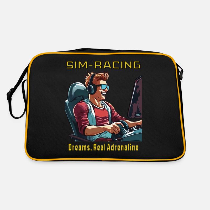 SIM RACING Dreams, Real Adrenaline - Retro Tasche - Schwarz/Gold