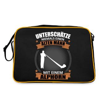 Alphorn Geschenk - Alter Mann, Weiser Klang - Retro Tasche - Schwarz/Gold - Hinten