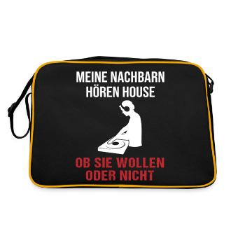 House Musik Nachbarn Party DJ Geschenk - Retro Tasche - Schwarz/Gold - Hinten