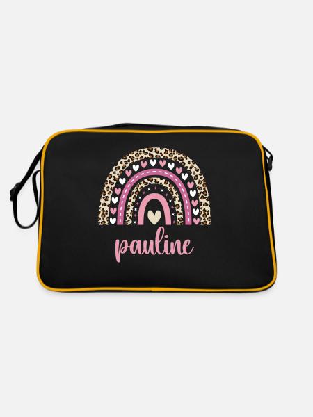 Pauline Regenbogen Name Geburtstag Pauline - Retro Tasche - Schwarz/Gold - Hinten