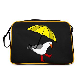 Mouette jaune Parapluie rouge Bottes de pluie - Sac Retro - noir/or - Dos