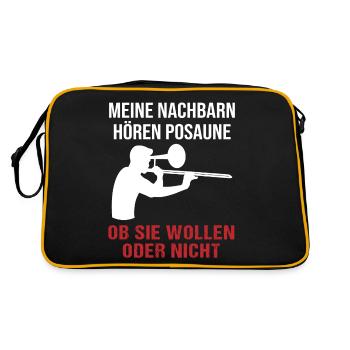 Nachbarn Hören Posaune Musikfan Geschenk - Retro Tasche - Schwarz/Gold - Hinten
