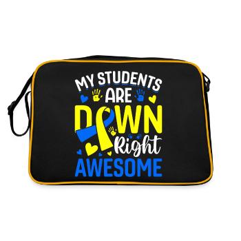 Down-Syndrom-Sensibilisierungslehrer Blau und Gelb - Retro Tasche - Schwarz/Gold - Hinten