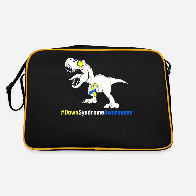 Down-Syndrom-Bewusstsein Blauer und gelber Dinosaurier Retro Tasche