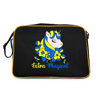 Extra magisches Down-Syndrom-Bewusstsein Blau und - Retro Tasche - Schwarz/Gold - Hinten
