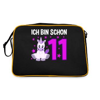 Einhornzauber 11 Jahre Glücksstern - Retro Tasche - Schwarz/Gold - Hinten