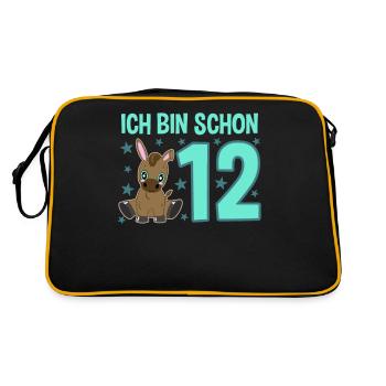 Zwölfter Geburtstag: Esel mit Partyflair - Retro Tasche - Schwarz/Gold - Hinten