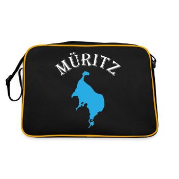 Müritzsee Kontur - Natur Pur Erleben - Retro Tasche - Schwarz/Gold - Hinten