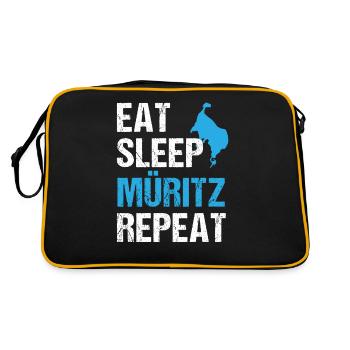 Müritz-Rhythmus: Essen, Schlafen, Erleben - Retro Tasche - Schwarz/Gold - Hinten
