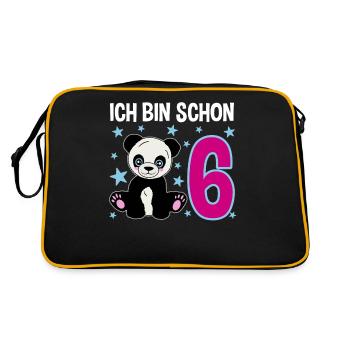 Sechs Jahre – Panda-Lächeln - Retro Tasche - Schwarz/Gold - Hinten