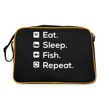 Essen Schlaf Fisch Wiederholen - Retro Tasche - Schwarz/Gold - Hinten