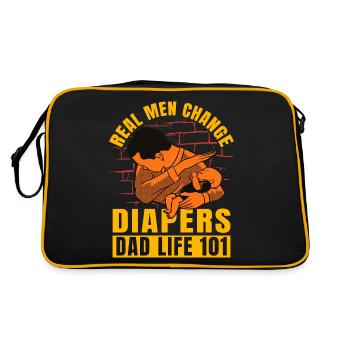 Echte Männer Windeln wechseln Papa Leben 101 - Retro Tasche - Schwarz/Gold - Hinten