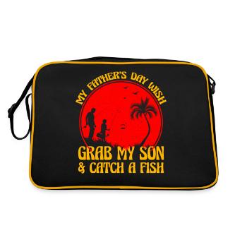 Mein Vatertagswunsch: Schnapp dir meinen Sohn und fange einen Fisch - Retro Tasche - Schwarz/Gold - Hinten
