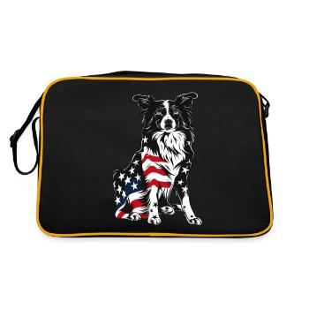 Border Collie Dog 4th of July American Flag Gifts - Retro Bag - black/gold - Back