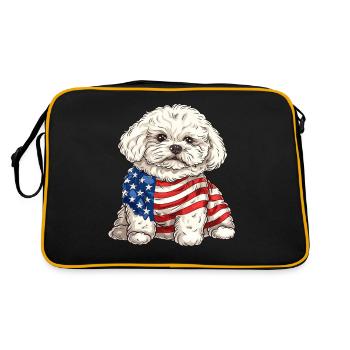 Bichon frisé chien 4 juillet Drapeau américain Cadeaux - Sac Retro - noir/or - Dos