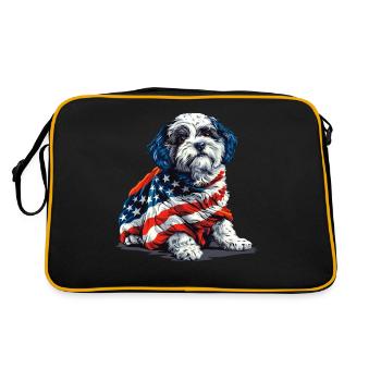 Bichon frisé chien 4 juillet Drapeau américain Cadeaux - Sac Retro - noir/or - Dos