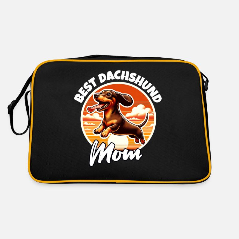 Dackel Mama - Retro Tasche - Schwarz/Gold