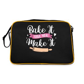 Bäcker Bäckerein Backwaren Backen Geschenk - Retro Tasche - Schwarz/Gold - Hinten