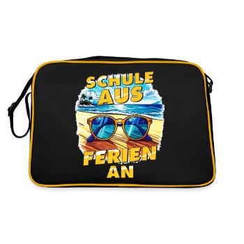 SCHULE AUS FERIEN AN - Retro Tasche - Schwarz/Gold - Hinten