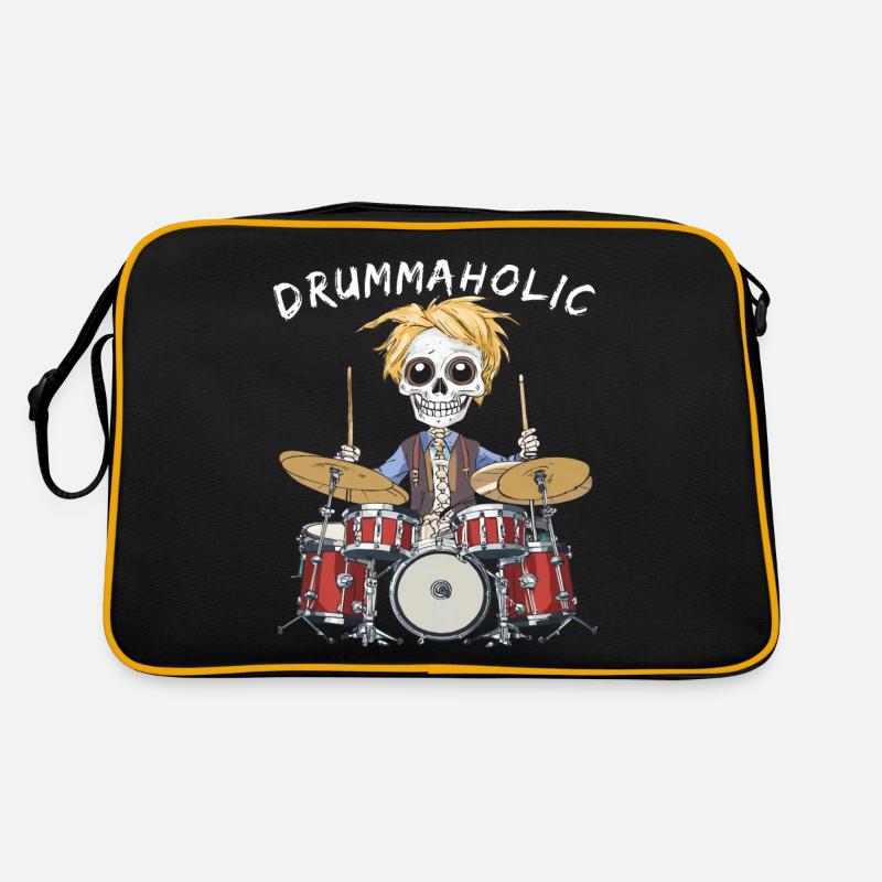 SKELETON DRUMS DRUMMAHOLIC - Retro Bag - black/gold