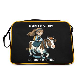 GIRL COW RUN FAST MY SCHOOL BEGINS - Retro Bag - black/gold - Back