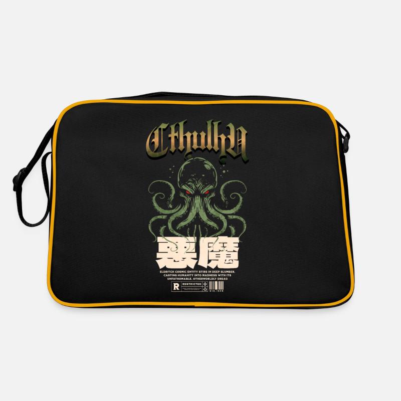 Japanisch - Cthulhu Kult Lovecraft Necronomicon - Retro Tasche - Schwarz/Gold