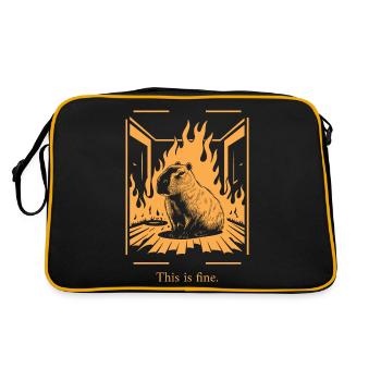Capybara Amidst Flames This is Fine Meme Art - Retro Bag - black/gold - Back