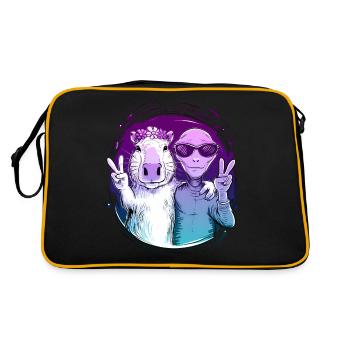 Capybara et Alien Peace Sign Friendship Art - Sac Retro - noir/or - Dos