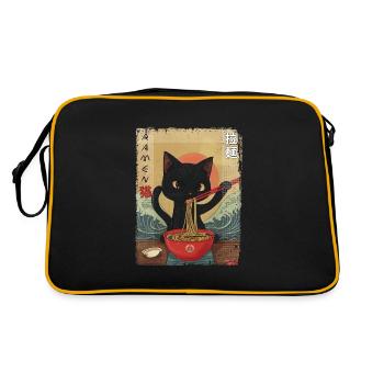 Aesthetic Ramen Katzen Vintage Kawaii Japanisch - Retro Tasche - Schwarz/Gold - Hinten