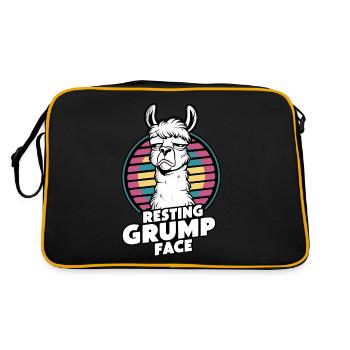 Ruhendes Mürrisches Gesicht Lama Humor Retro-Stil - Retro Tasche - Schwarz/Gold - Hinten
