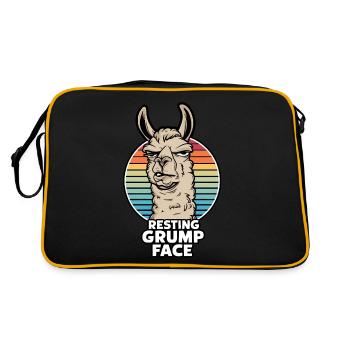 Ruhendes Mürrisches Gesicht Lama Lustiger Regenbogen Retro - Retro Tasche - Schwarz/Gold - Hinten