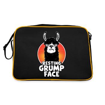Ruhendes Mürrisches Gesicht Lama Lustiges Retro Sonnenuntergang Design - Retro Tasche - Schwarz/Gold - Hinten