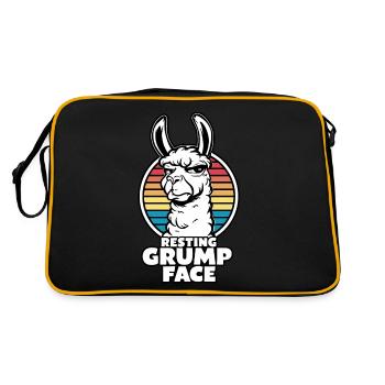 Ruhendes Mürrisches Gesicht Lama Lustiger Retro Regenbogen - Retro Tasche - Schwarz/Gold - Hinten