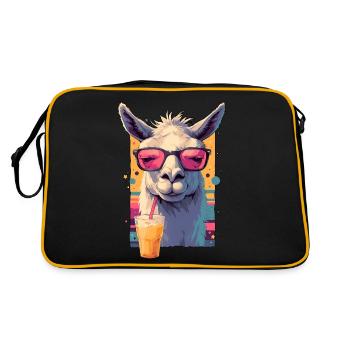 Cooles Lama Ruhendes Rumpfgesicht Lustiges Retro-Design - Retro Tasche - Schwarz/Gold - Hinten