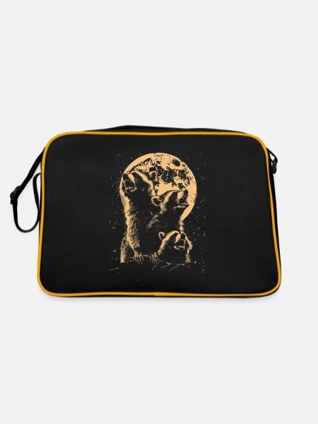 3 raton laveur lune hurlant tête de raton laveur humour - Sac Retro - noir/or - Dos
