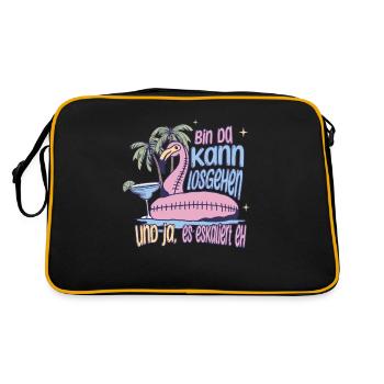 'Bin da kann losgehen' Flamingo Design Party - Retro Tasche - Schwarz/Gold - Hinten