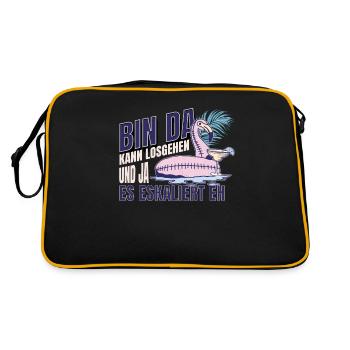 'Bin da kann losgehen' Flamingo Design Mädelsabend - Retro Tasche - Schwarz/Gold - Hinten