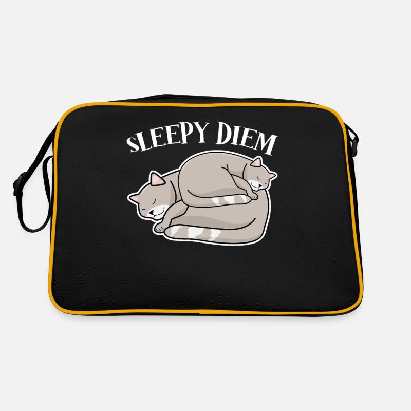 Cats Tired Sleeping Cat Nap Sleep - Retro Tasche - Schwarz/Gold