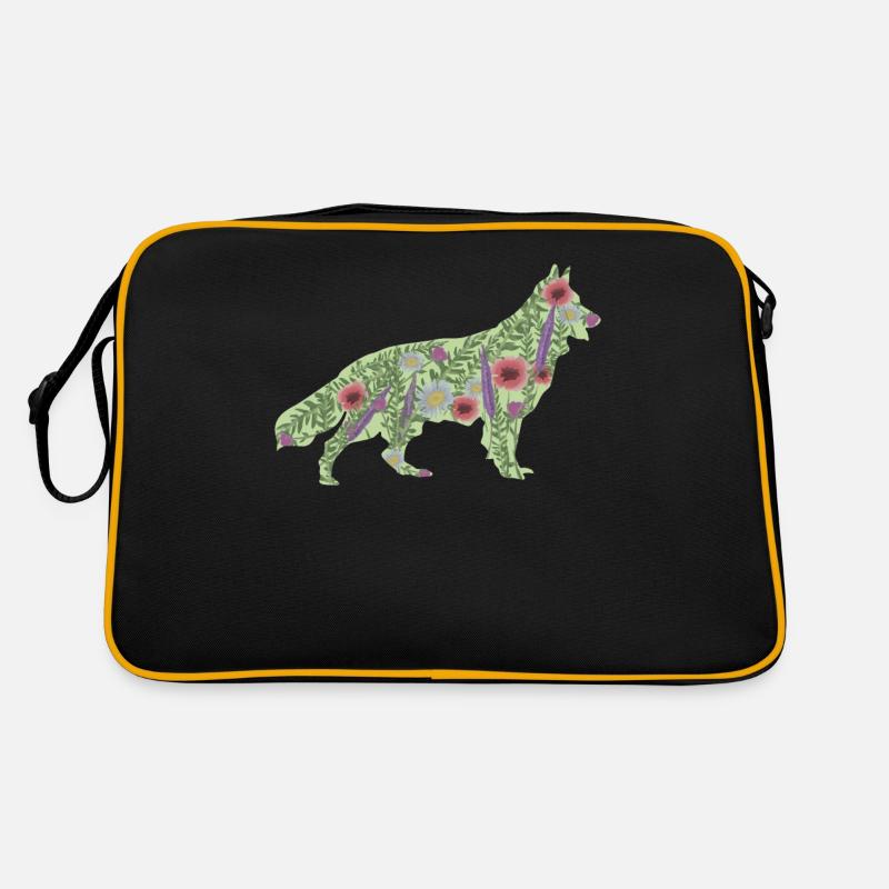 Fleurs de chien de berger blanc - Sac Retro - noir/or